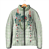 Sage Green Hawaiian Palaka Padded Jacket Kukui Nut Money Lei - Polynesian Pride