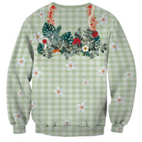 Sage Green Hawaiian Palaka Sweatshirt Kukui Nut Money Lei - Polynesian Pride