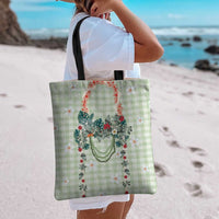 Sage Green Hawaiian Palaka Tote Bag Kukui Nut Money Lei - Polynesian Pride