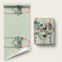 Sage Green Hawaiian Palaka Wrapping Paper Kukui Nut Money Lei - Polynesian Pride