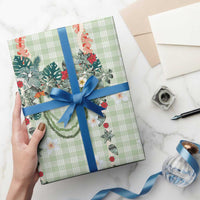 Sage Green Hawaiian Palaka Wrapping Paper Kukui Nut Money Lei - Polynesian Pride