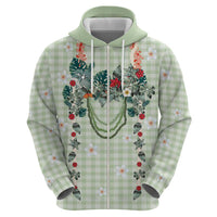 Sage Green Hawaiian Palaka Zip Hoodie Kukui Nut Money Lei - Polynesian Pride