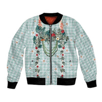 Turquoise Hawaiian Palaka Bomber Jacket Kukui Nut Money Lei - Polynesian Pride