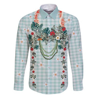 Turquoise Hawaiian Palaka Family Matching Off Shoulder Maxi Dress and Hawaiian Shirt Kukui Nut Money Lei - Polynesian Pride