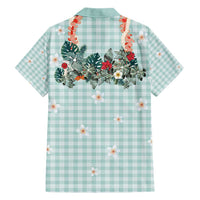 Turquoise Hawaiian Palaka Family Matching Short Sleeve Bodycon Dress and Hawaiian Shirt Kukui Nut Money Lei - Polynesian Pride