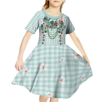 Turquoise Hawaiian Palaka Kid Short Sleeve Dress Kukui Nut Money Lei - Polynesian Pride