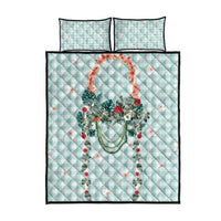 Turquoise Hawaiian Palaka Quilt Bed Set Kukui Nut Money Lei - Polynesian Pride
