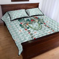 Turquoise Hawaiian Palaka Quilt Bed Set Kukui Nut Money Lei - Polynesian Pride
