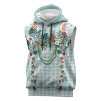 Turquoise Hawaiian Palaka Sleeveless Hoodie Kukui Nut Money Lei - Polynesian Pride