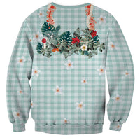 Turquoise Hawaiian Palaka Sweatshirt Kukui Nut Money Lei - Polynesian Pride