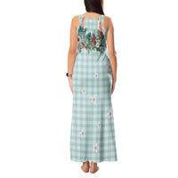 Turquoise Hawaiian Palaka Tank Maxi Dress Kukui Nut Money Lei - Polynesian Pride