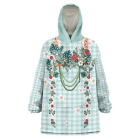 Turquoise Hawaiian Palaka Wearable Blanket Hoodie Kukui Nut Money Lei - Polynesian Pride