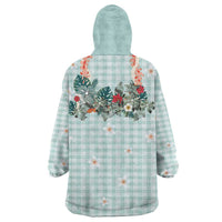 Turquoise Hawaiian Palaka Wearable Blanket Hoodie Kukui Nut Money Lei - Polynesian Pride