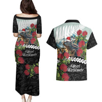 Meri Kirihimete Tuatara Couples Matching Puletasi and Hawaiian Shirt New Zealand Fern with Puhutukawa Flowers