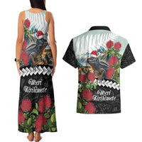 Meri Kirihimete Tuatara Couples Matching Tank Maxi Dress and Hawaiian Shirt New Zealand Fern with Puhutukawa Flowers
