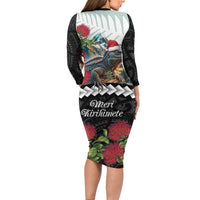 Meri Kirihimete Tuatara Family Matching Long Sleeve Bodycon Dress and Hawaiian Shirt New Zealand Fern with Puhutukawa Flowers
