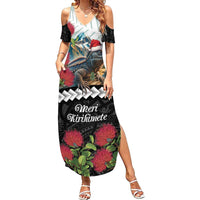 Meri Kirihimete Tuatara Family Matching Summer Maxi Dress and Hawaiian Shirt New Zealand Fern with Puhutukawa Flowers