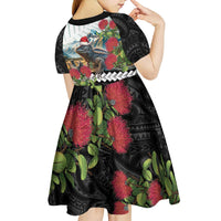 Meri Kirihimete Tuatara Kid Short Sleeve Dress New Zealand Fern with Puhutukawa Flowers
