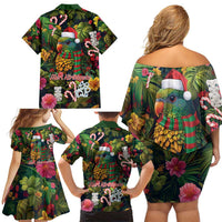 Meri Kirihimete Kakapo Santa Family Matching Off Shoulder Short Dress and Hawaiian Shirt Merry Christmas with Tropical Vibe