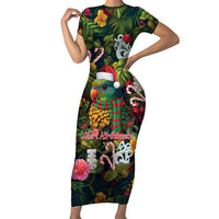 Meri Kirihimete Kakapo Santa Short Sleeve Bodycon Dress Merry Christmas with Tropical Vibe