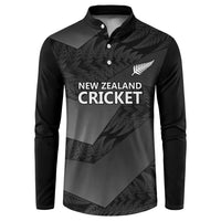 New Zealand Cricket Custom Button Sweatshirt Potae Pango Black Fern Pattern LT9 Black - Polynesian Pride