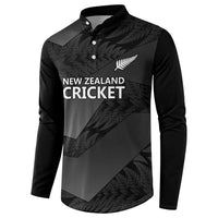 New Zealand Cricket Custom Button Sweatshirt Potae Pango Black Fern Pattern LT9 - Polynesian Pride