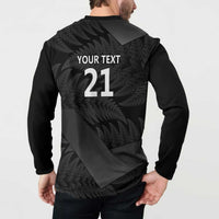 New Zealand Cricket Custom Button Sweatshirt Potae Pango Black Fern Pattern LT9 - Polynesian Pride