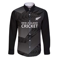 New Zealand Cricket Custom Family Matching Long Sleeve Bodycon Dress and Hawaiian Shirt Potae Pango Black Fern Pattern LT9 Dad's Shirt - Long Sleeve Black - Polynesian Pride