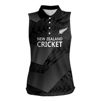 New Zealand Cricket Custom Women Sleeveless Polo Shirt Potae Pango Black Fern Pattern LT9 Female Black - Polynesian Pride