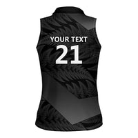 New Zealand Cricket Custom Women Sleeveless Polo Shirt Potae Pango Black Fern Pattern LT9 - Polynesian Pride