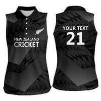 New Zealand Cricket Custom Women Sleeveless Polo Shirt Potae Pango Black Fern Pattern LT9 - Polynesian Pride