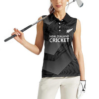 New Zealand Cricket Custom Women Sleeveless Polo Shirt Potae Pango Black Fern Pattern LT9 - Polynesian Pride
