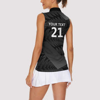 New Zealand Cricket Custom Women Sleeveless Polo Shirt Potae Pango Black Fern Pattern LT9 - Polynesian Pride
