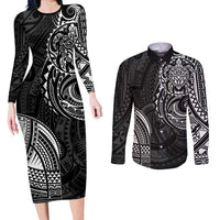 Polynesian Turtle Tribal Tattoo Couples Matching Long Sleeve Bodycon Dress and Long Sleeve Button Shirt Black Style LT9 Black - Polynesian Pride
