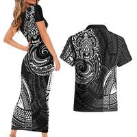 Polynesian Turtle Tribal Tattoo Couples Matching Short Sleeve Bodycon Dress and Hawaiian Shirt Black Style LT9 - Polynesian Pride