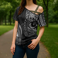 Polynesian Turtle Tribal Tattoo Cross Shoulder Shirt Black Style - Polynesian Pride