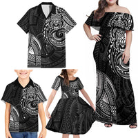 Polynesian Turtle Tribal Tattoo Family Matching Off Shoulder Maxi Dress and Hawaiian Shirt Black Style LT9 - Polynesian Pride