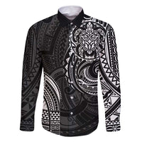 Polynesian Turtle Tribal Tattoo Family Matching Off Shoulder Maxi Dress and Hawaiian Shirt Black Style LT9 Dad's Shirt - Long Sleeve Black - Polynesian Pride