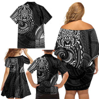 Polynesian Turtle Tribal Tattoo Family Matching Off Shoulder Short Dress and Hawaiian Shirt Black Style LT9 - Polynesian Pride