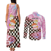 Personalized Japanese Kawaii Sushi Roll Couples Matching Tank Maxi Dress and Long Sleeve Button Shirt Wagara Palaka Pattern