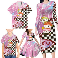 Personalized Japanese Kawaii Sushi Roll Family Matching Long Sleeve Bodycon Dress and Hawaiian Shirt Wagara Palaka Pattern LT9 - Polynesian Pride