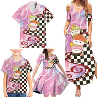 Personalized Japanese Kawaii Sushi Roll Family Matching Summer Maxi Dress and Hawaiian Shirt Wagara Palaka Pattern