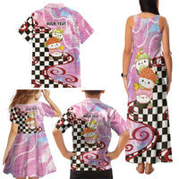 Personalized Japanese Kawaii Sushi Roll Family Matching Tank Maxi Dress and Hawaiian Shirt Wagara Palaka Pattern