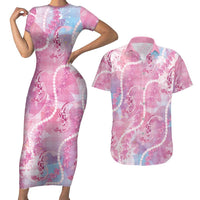 Japanese Koi Fish Couples Matching Short Sleeve Bodycon Dress and Hawaiian Shirt Pink Wagara Palaka Honohono Pikake Lei LT9 Pink - Polynesian Pride