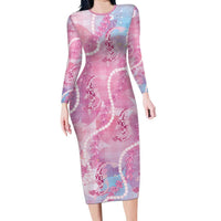 Japanese Koi Fish Family Matching Long Sleeve Bodycon Dress and Hawaiian Shirt Pink Wagara Palaka Honohono Pikake Lei