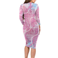 Japanese Koi Fish Family Matching Long Sleeve Bodycon Dress and Hawaiian Shirt Pink Wagara Palaka Honohono Pikake Lei