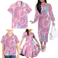 Japanese Koi Fish Family Matching Off The Shoulder Long Sleeve Dress and Hawaiian Shirt Pink Wagara Palaka Honohono Pikake Lei