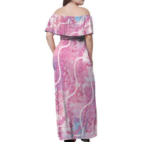 Japanese Koi Fish Family Matching Off Shoulder Maxi Dress and Hawaiian Shirt Pink Wagara Palaka Honohono Pikake Lei