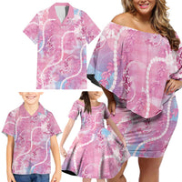 Japanese Koi Fish Family Matching Off Shoulder Short Dress and Hawaiian Shirt Pink Wagara Palaka Honohono Pikake Lei