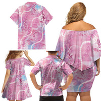 Japanese Koi Fish Family Matching Off Shoulder Short Dress and Hawaiian Shirt Pink Wagara Palaka Honohono Pikake Lei